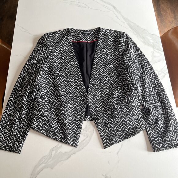 Mario Serrani Italy Blazer with Stretch NWOT Black/White Womens Large Open Front - Picture 1 of 10